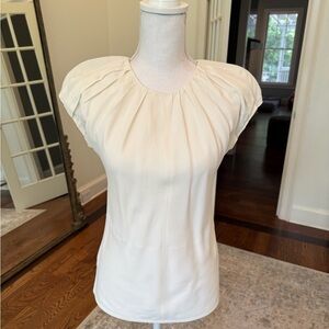 Helmut Lang White Ruched Cap Sleeve Blouse